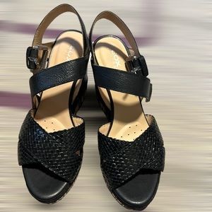GEOX - Platform Wedge Sandals- Black Leather- NEW- from Italy